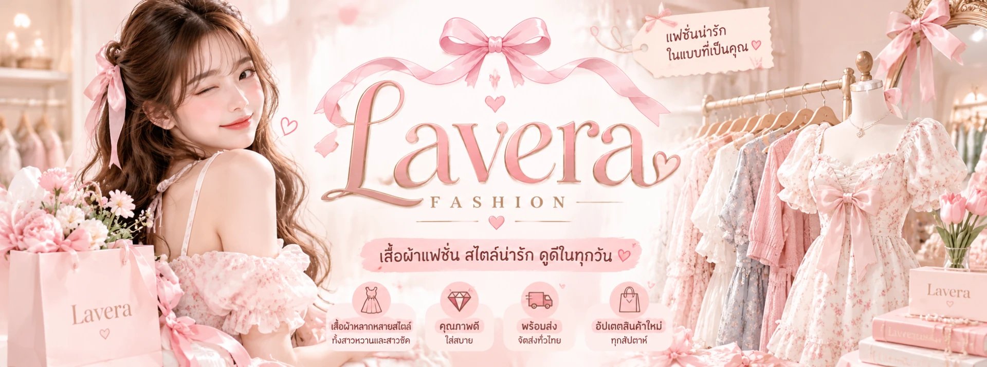 แบนเนอร์แบรนด์ Lavera Fashion โทนชมพูละมุน